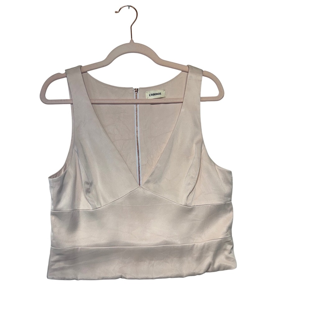 L'AGENCE Women Blush Pinkโ V-Neck Sleeveless Crop Top Full Back Zip Size 10